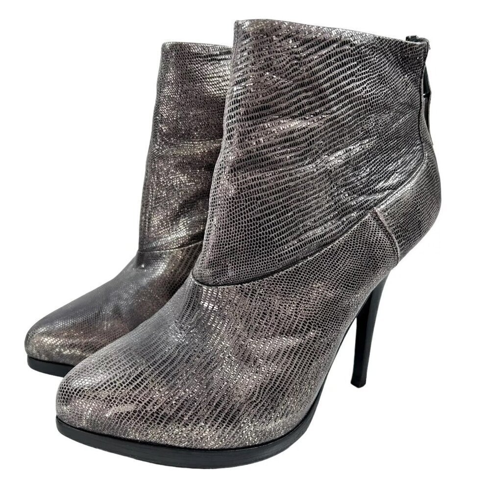All Saints Snake Silver Metallic Platform Stiletto Leather Heeled Boot